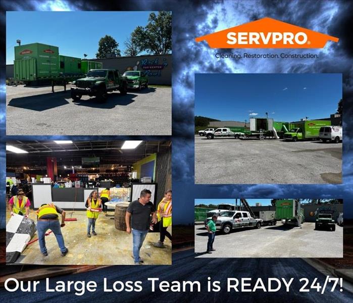 A collage of SERVPRO large loss team hard at work getting a major disaster cleaned up and back to like it never even happened